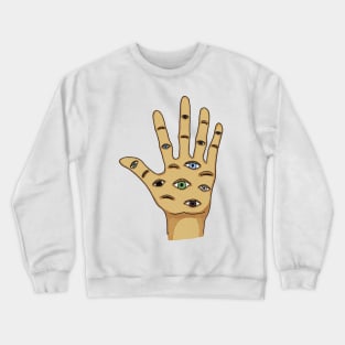 Palm of Left Hand with Eyes Crewneck Sweatshirt